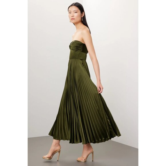 AMUR Pleated Strapless Belle Dress in Olive Size US 6 - Picture 13 of 14